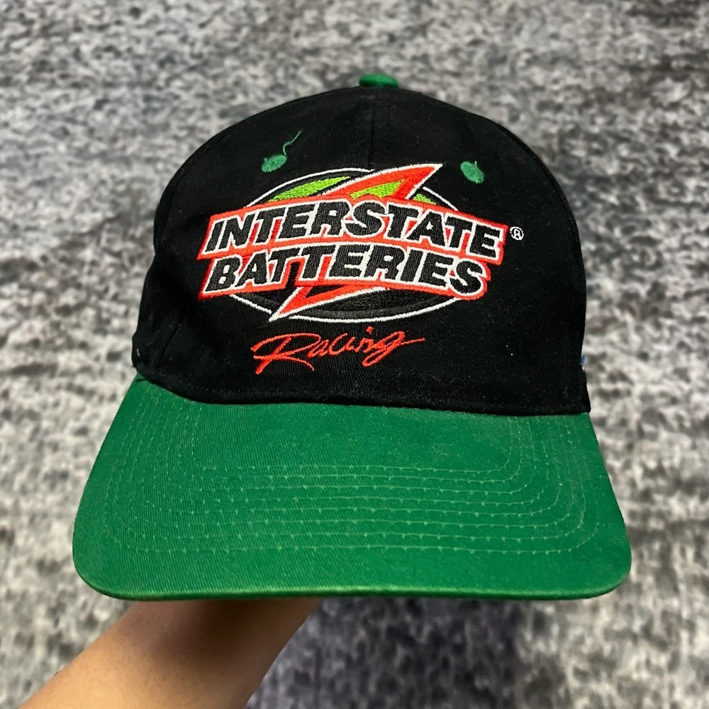 Vintage Interstate Batteries Hat Snap Back Black Green Embroidered NASCAR Racing